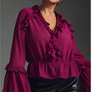Anthropologie Sheer V-Neck Blouse